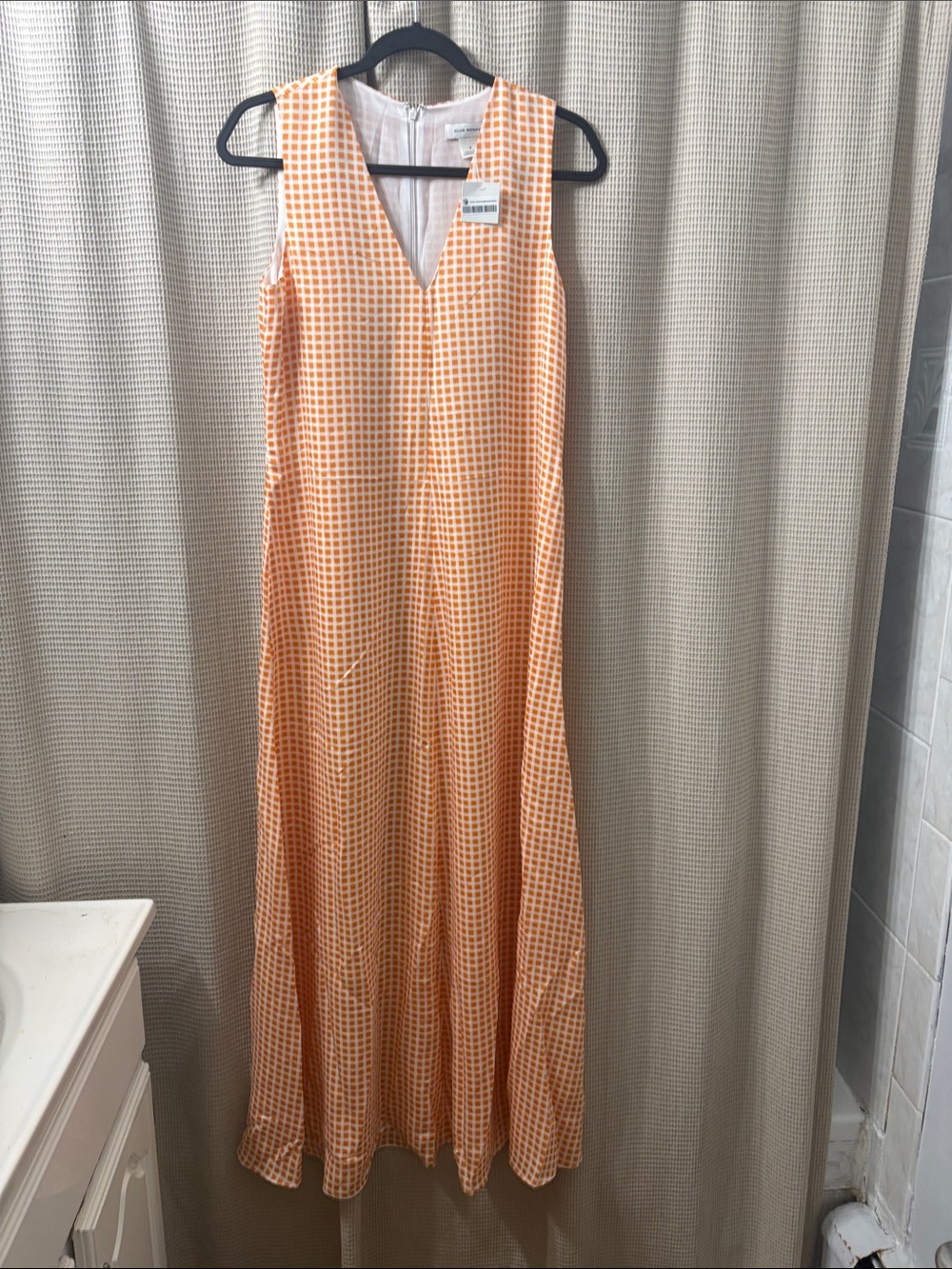 Club Monaco Orange Gingham V-Neck Maxi Dress